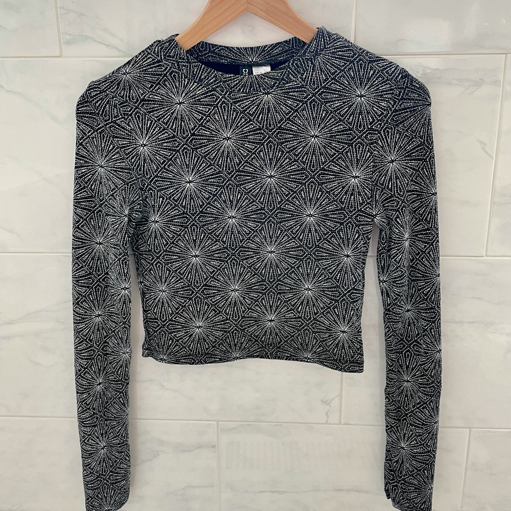 Black and Silver Glittery Long Sleeved Crop Top